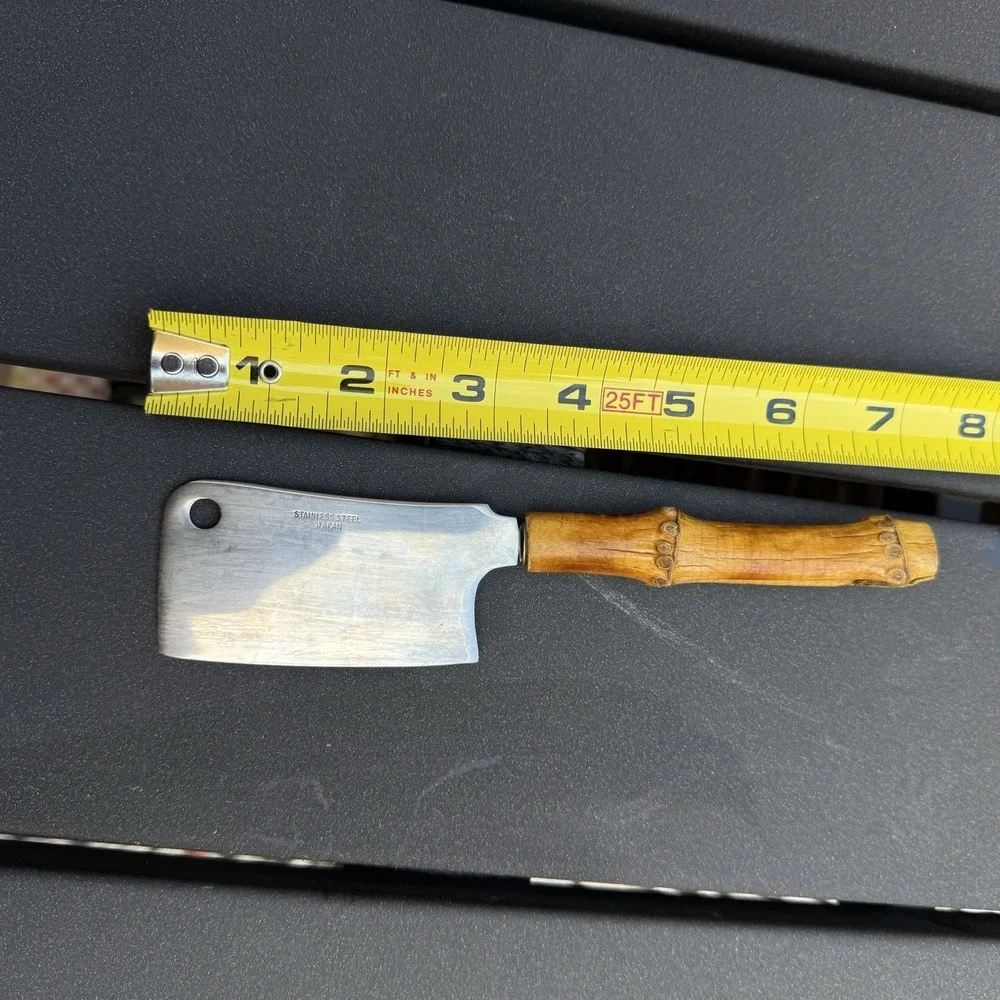 Vintage Bamboo Handle Cheese Cleaver Stainless Steel Made in Japan Rare Knife